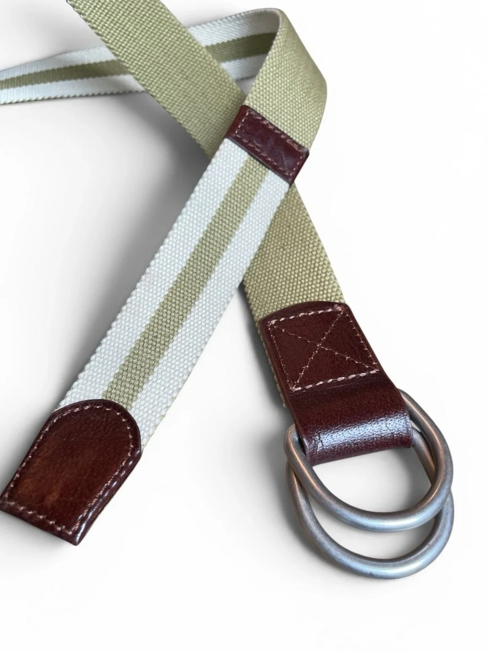 Leather Canvas D-Ring Belt Striped L XL (47